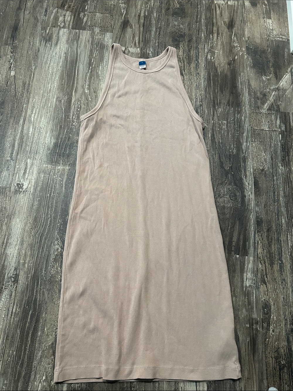 Sleeveless Ribbed Tank Midi Dress in tan